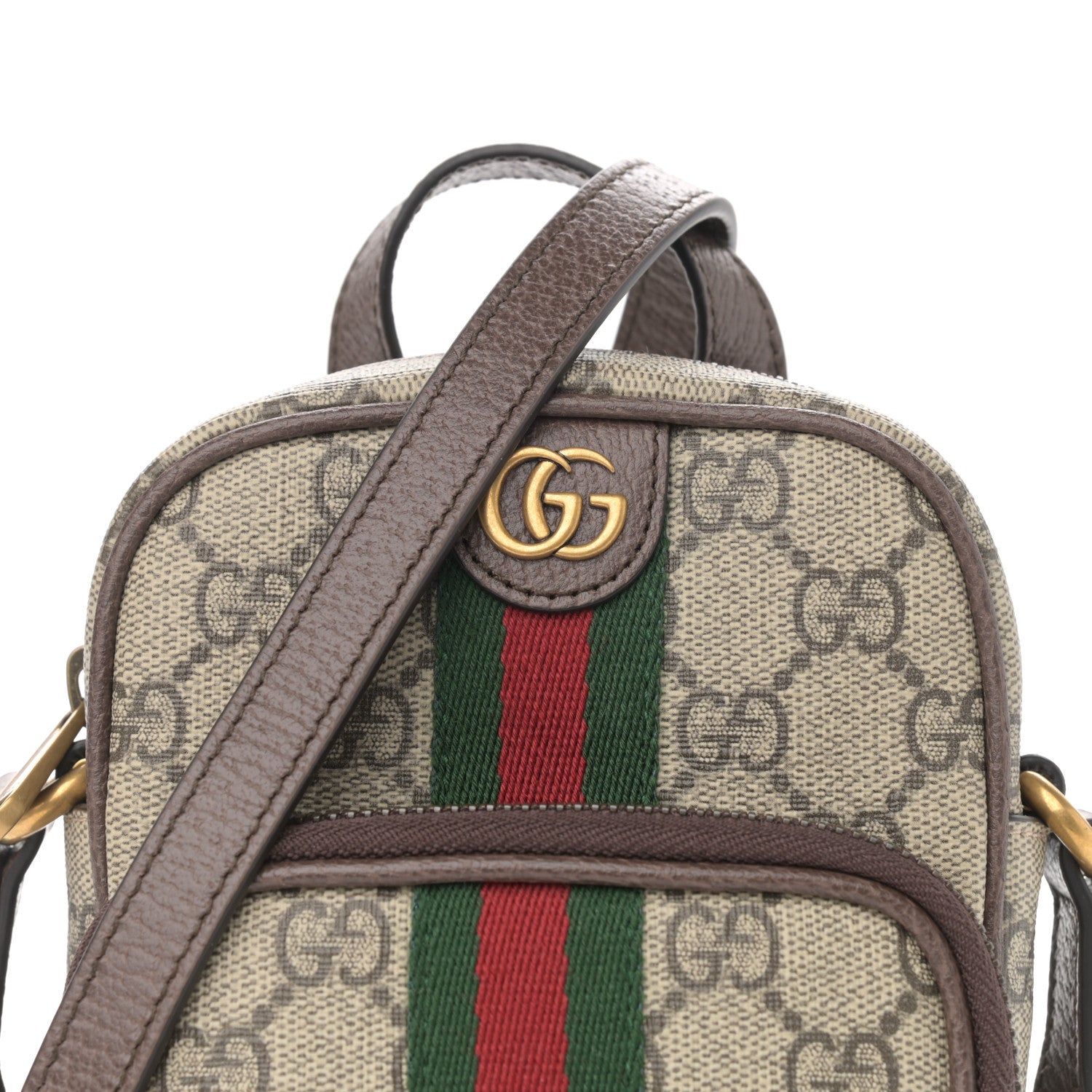 Gucci GG Supreme Monogram Web Mini Ophidia Double Zip Messenger Bag Beige New Acero 8 of 11