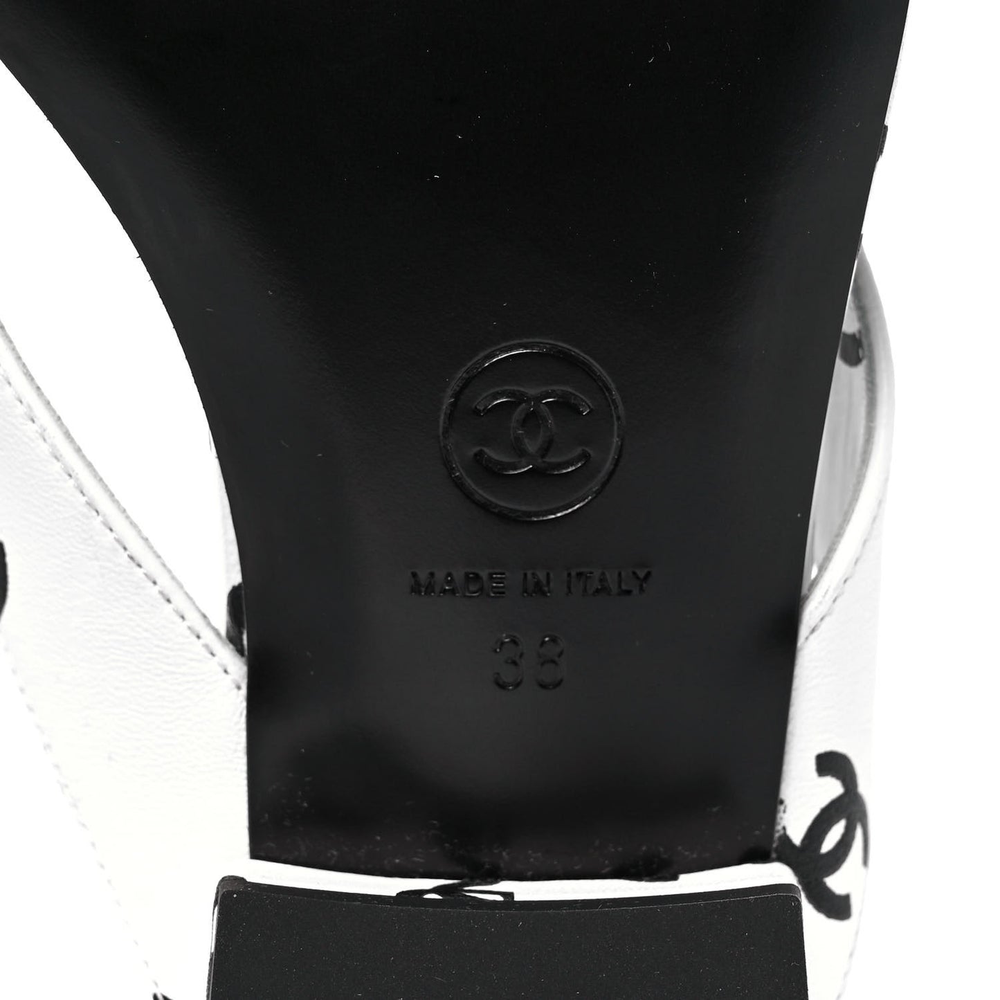 Lambskin Printed CC Thong Sandals 38 White Black