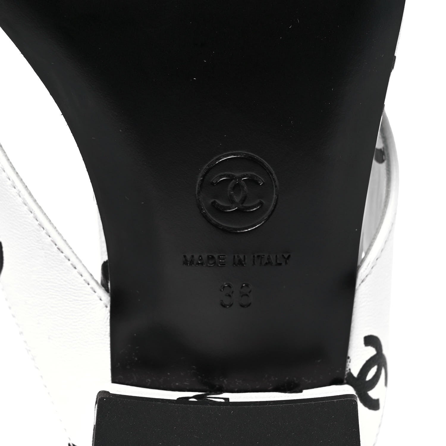 Chanel Lambskin Printed CC Thong Sandals 38 White Black 6 of 9