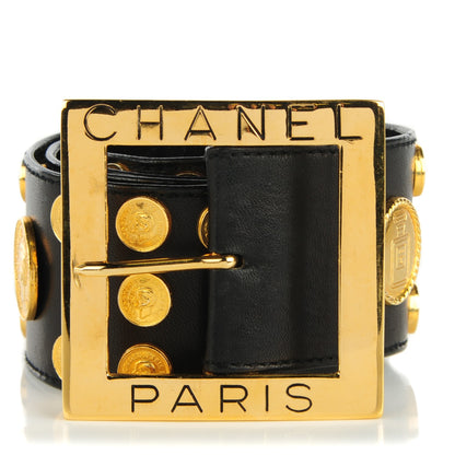 Chanel Lambskin Medallion Belt 30 75 Gold Black 1 of 5