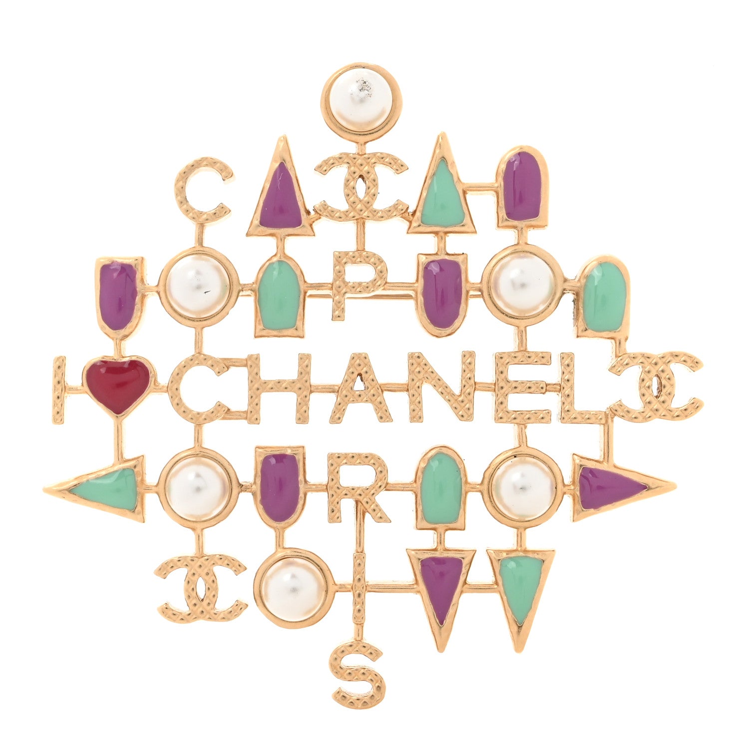 Chanel Enamel Pearl CC Brooch Gold 1 of 4