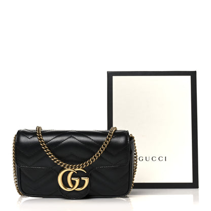 Gucci Calfskin Matelasse Super Mini GG Marmont Shoulder Bag Black 11 of 11