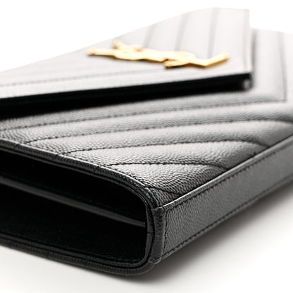 Saint Laurent Grain De Poudre Matelasse Chevron Monogram Chain Wallet Black 9 of 10