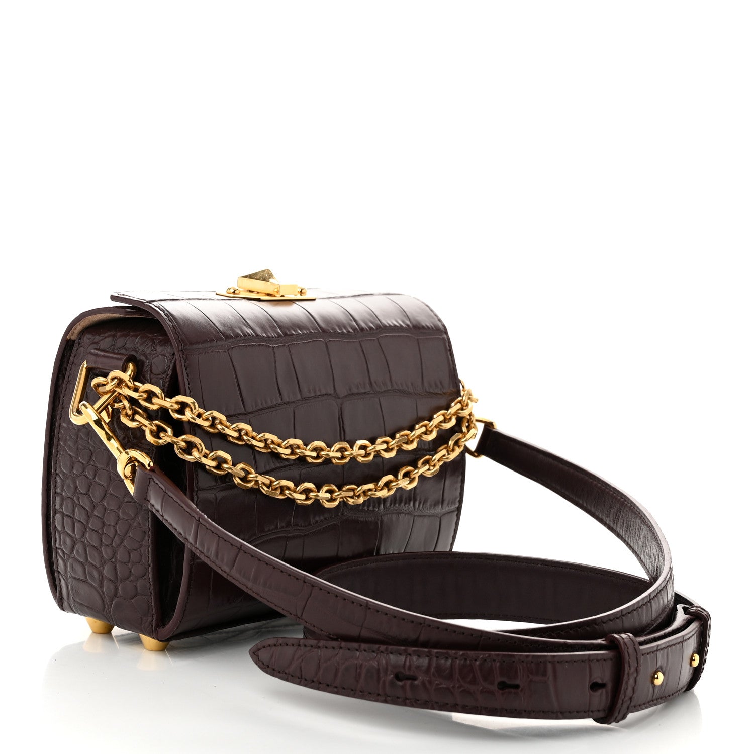 Alexander McQueen Calfskin Crocodile Embossed Box Shoulder Bag 19 Velvet Red 3 of 11