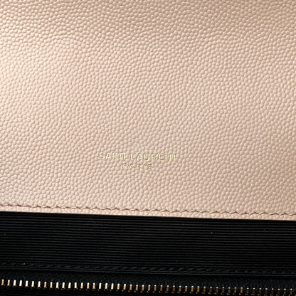 Saint Laurent Grain De Poudre Mixed Matelasse Large Triquilt Monogram Satchel Dark Beige 6 of 11