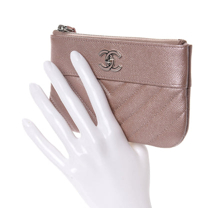 Chanel Metallic Caviar Chevron Quilted Small Vintage Mademoiselle Cosmetic Case Pink 2 of 8