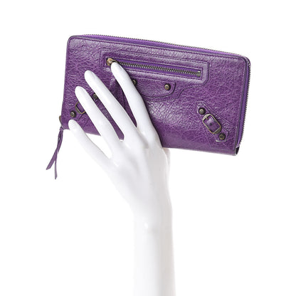 Balenciaga Agneau Classic Hardware Continental Zip Around Wallet Ultraviolet 2 of 7
