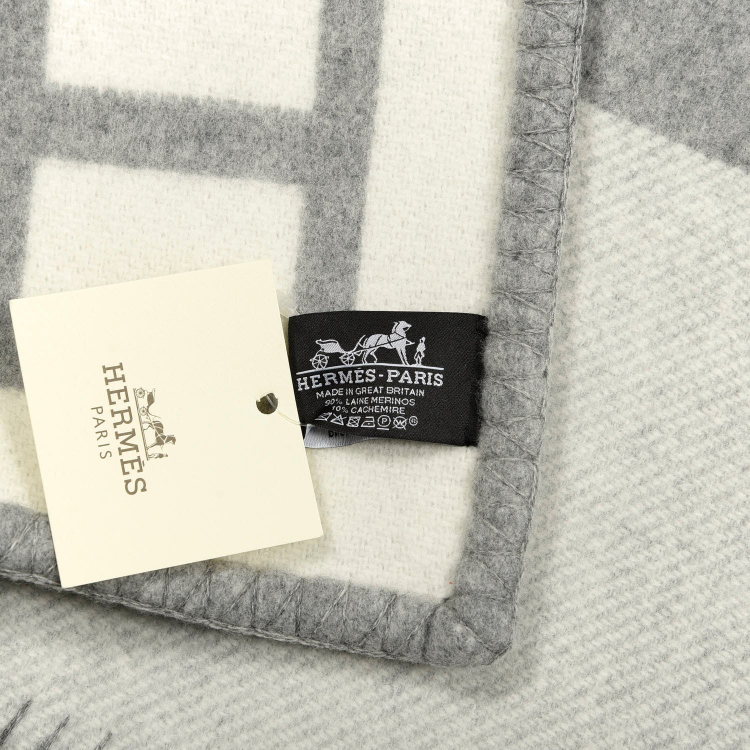 Hermes Wool Cashmere Avalon III Blanket Ecru Gris Clair 2 of 2