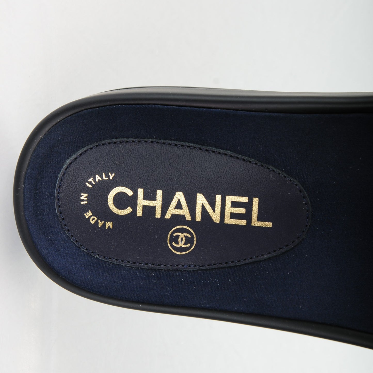 Lambskin Canvas Chain Flat Sandals 39 Marine