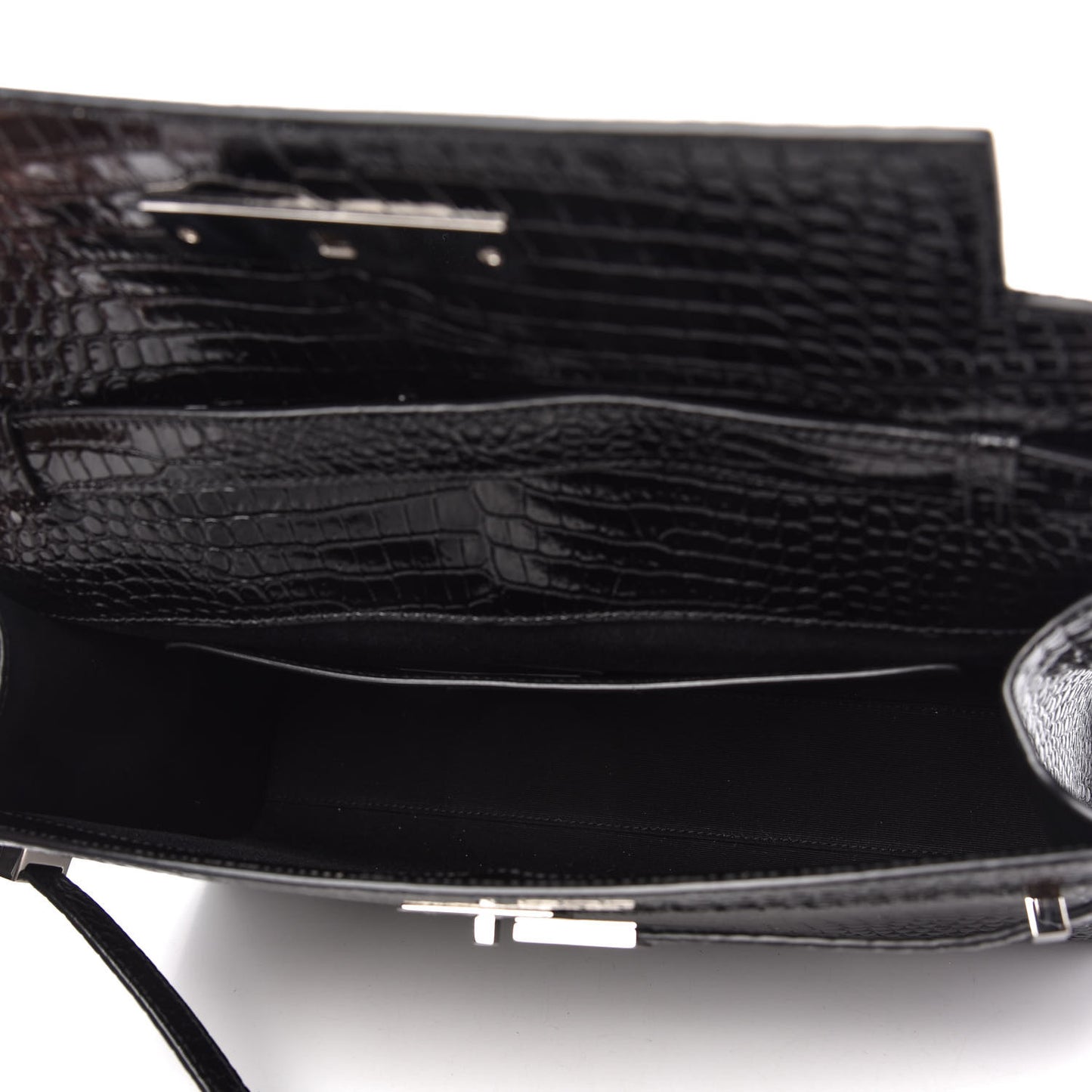 Shiny Calfskin Crocodile Embossed Manhattan Baguette Black