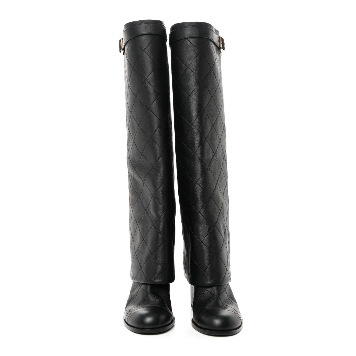 Lambskin Quilted High Boots 36 Black