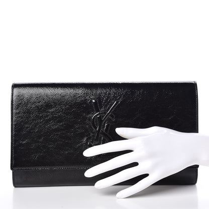 Saint Laurent Textured Patent Monogram Large Belle De Jour Clutch Black 2 of 10