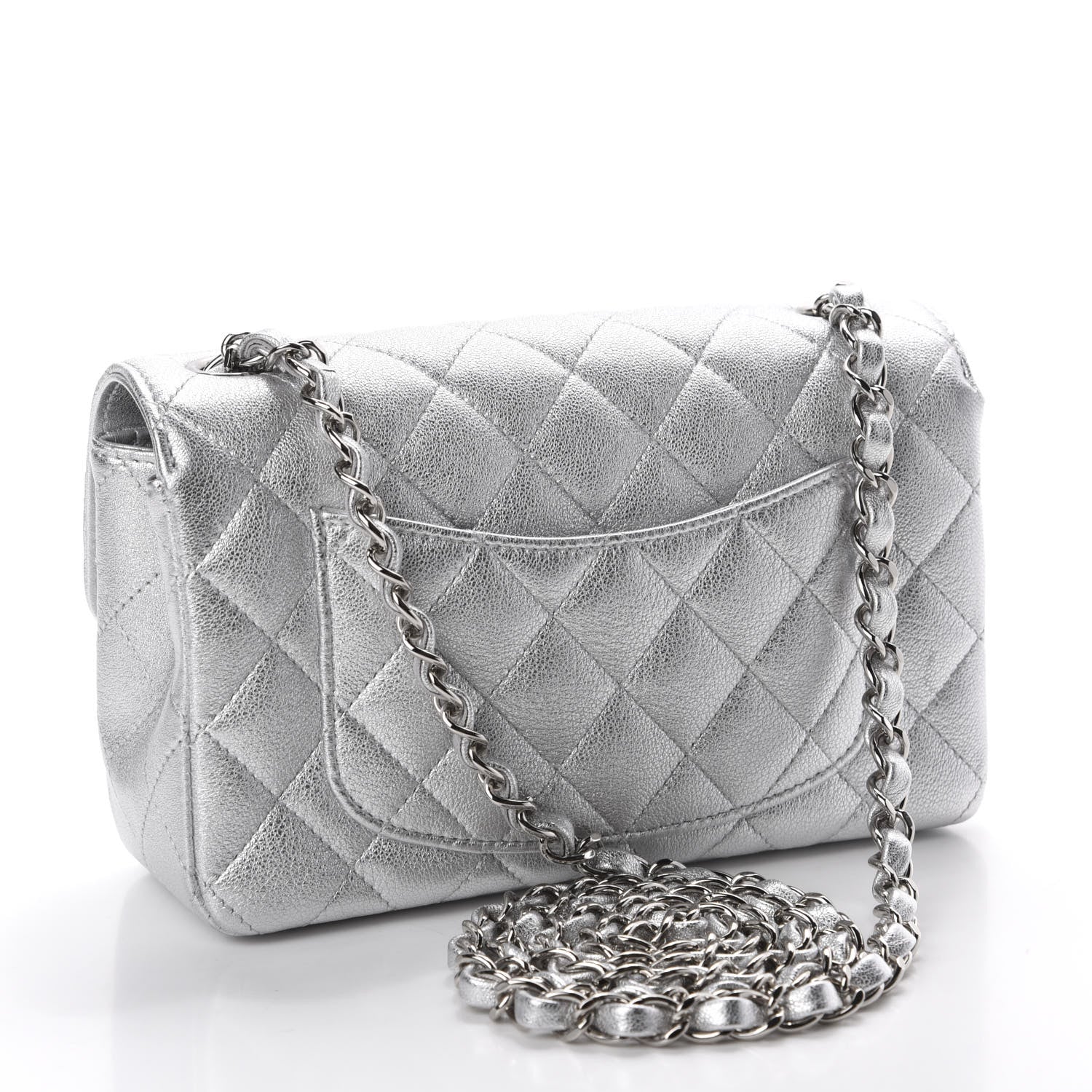Chanel Metallic Lambskin Quilted Mini Rectangular Flap Silver 3 of 11