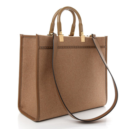 Fendi Flannel Vitello King Wool Plexiglass FF Logo Embroidered Medium Fendi Sunshine Shopper Tote Brown 3 of 8