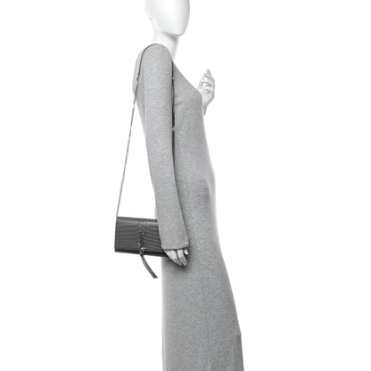 Saint Laurent Calfskin Crocodile Embossed Kate Monogram Tassel Chain Wallet Fog 2 of 12