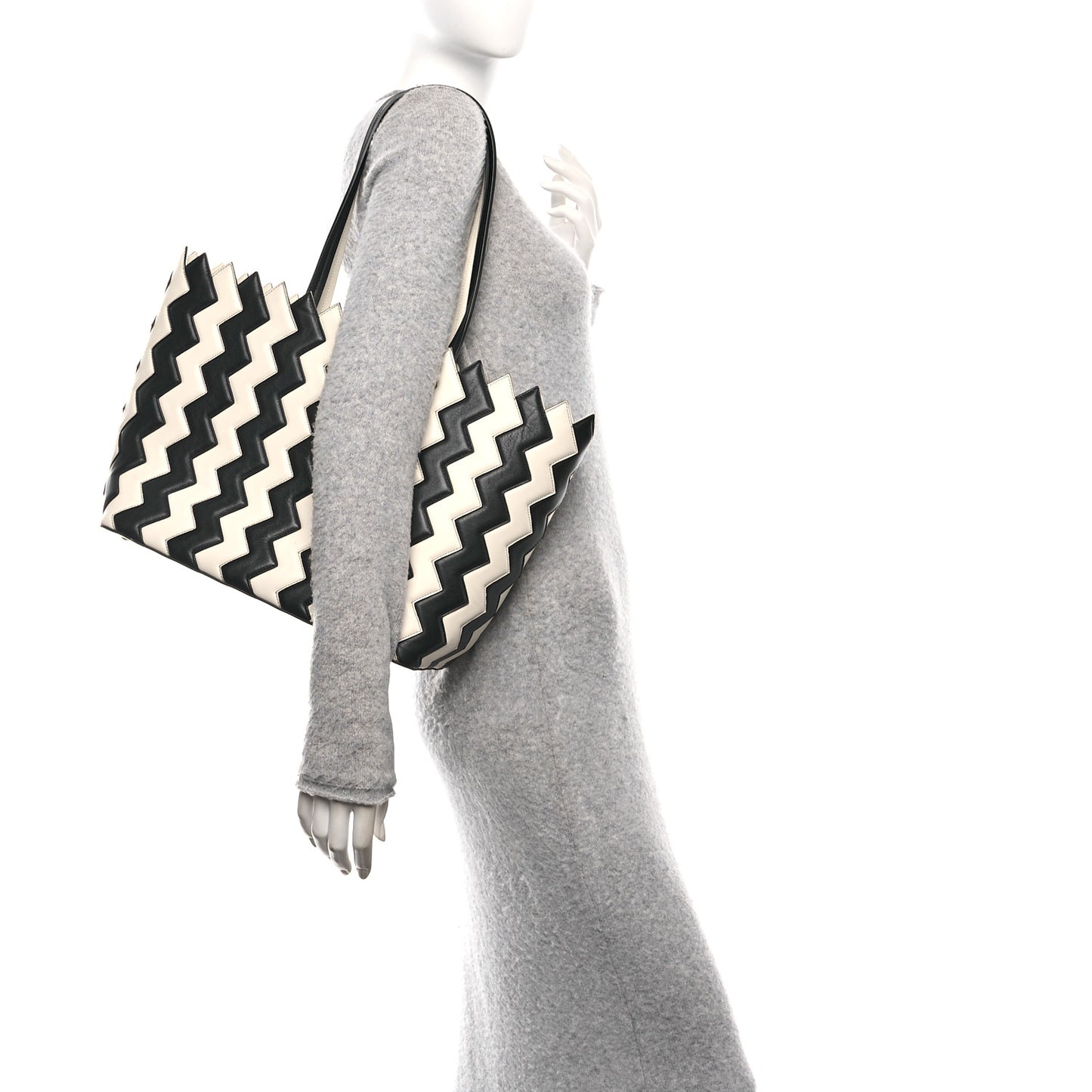 Calfskin ZigZag Tote Black White