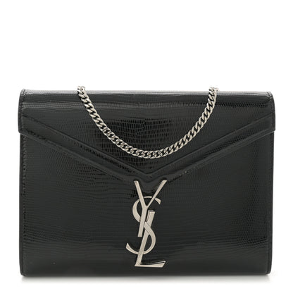 Saint Laurent Calfskin Lizard Embossed Monogram Cassandra Chain Wallet Black 1 of 13