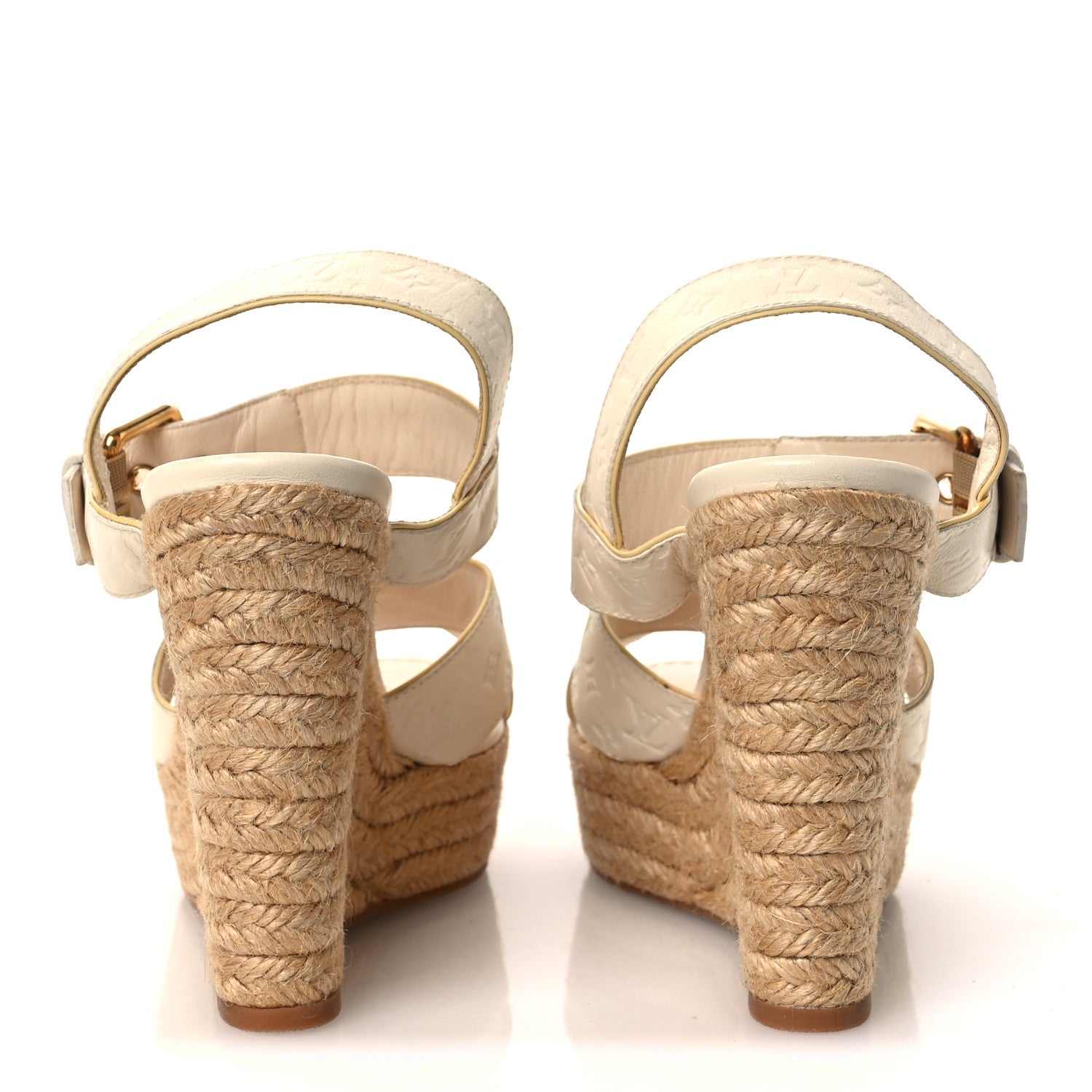 Louis Vuitton Calfskin Monogram Embossed Espadrille Wedge Sandals 36 White 6 of 15