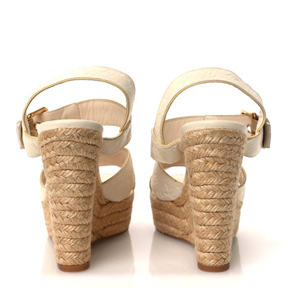 Louis Vuitton Calfskin Monogram Embossed Espadrille Wedge Sandals 36 White 6 of 15