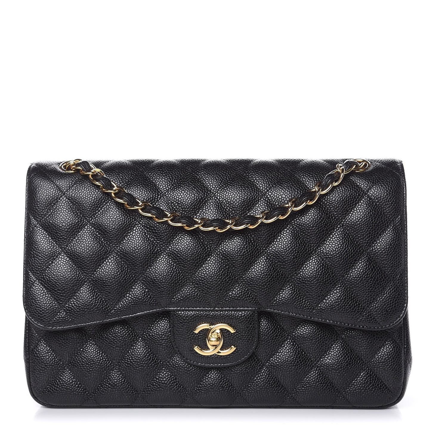 Caviar Quilted Jumbo Double Flap Black