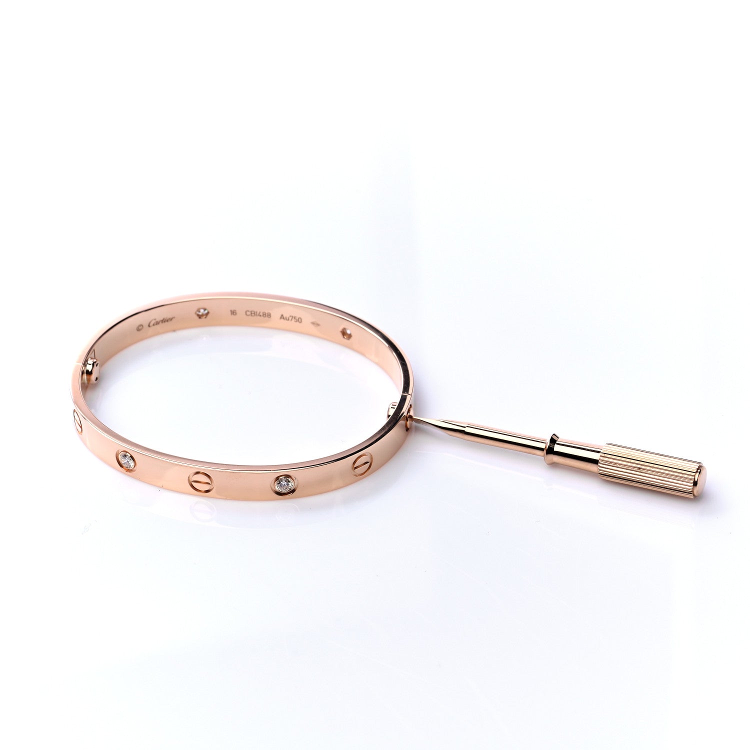 Cartier 18K Pink Gold 4 Diamond LOVE Bracelet 16 6 of 7