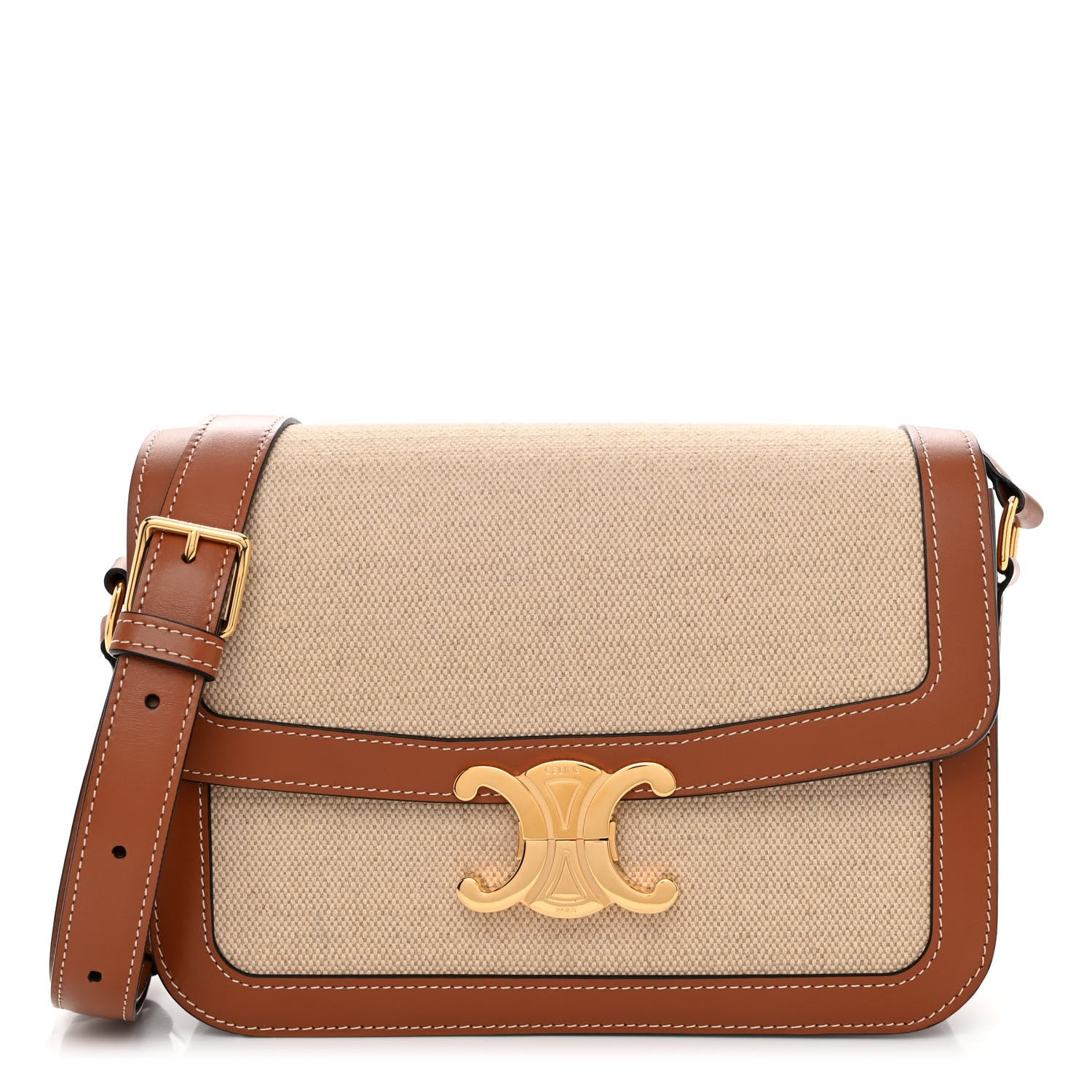 Celine Textile Calfskin Classique Triomphe Bag Natural Tan 1 of 10