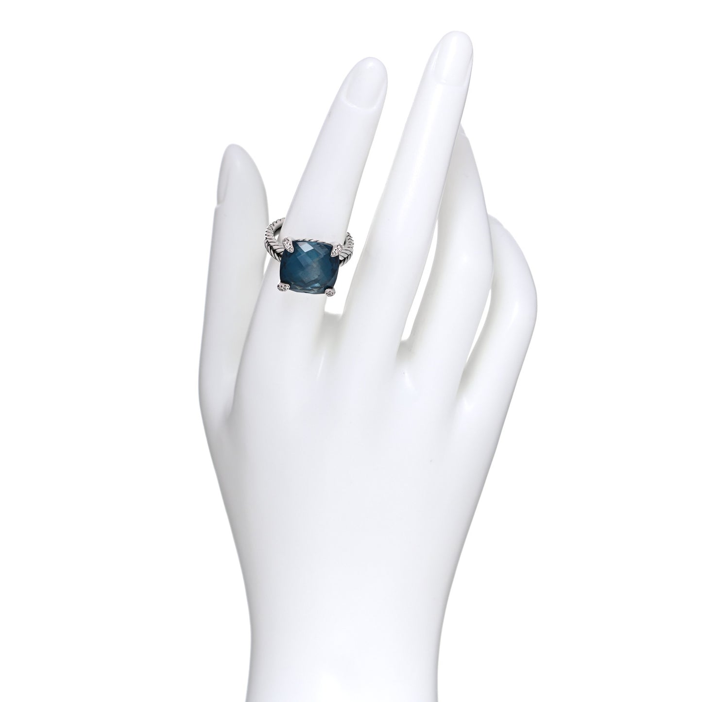Sterling Silver Diamond Hampton Blue Topaz 14mm Chatelaine Ring 54 7
