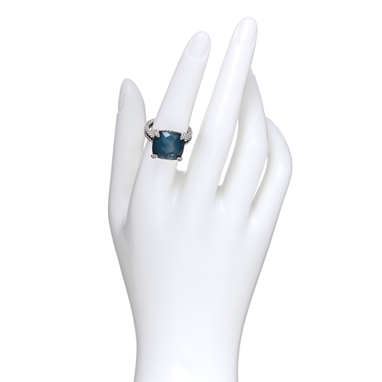 David Yurman Sterling Silver Diamond Hampton Blue Topaz 14mm Chatelaine Ring 54 7 2 of 5