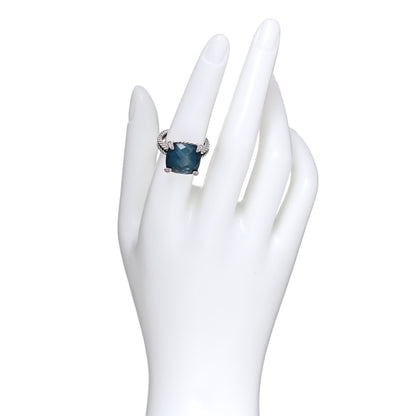 David Yurman Sterling Silver Diamond Hampton Blue Topaz 14mm Chatelaine Ring 54 7 2 of 5