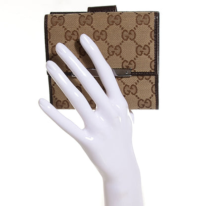 Gucci Monogram Metal Bar French Flap Wallet Beige Ebony Cocoa 2 of 7
