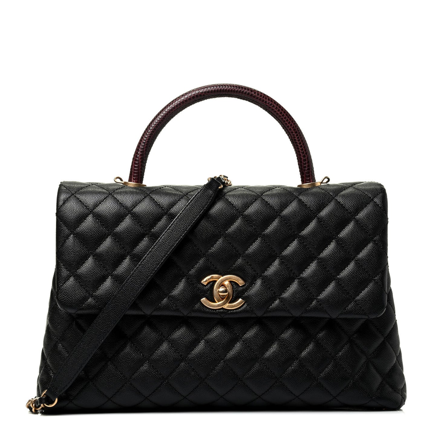 Caviar Lizard Quilted Medium Coco Handle Flap Black