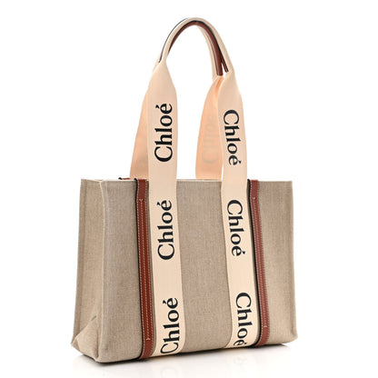 Chloe Cotton Calfskin Medium Woody Ribbon Tote White Brown 3 of 9