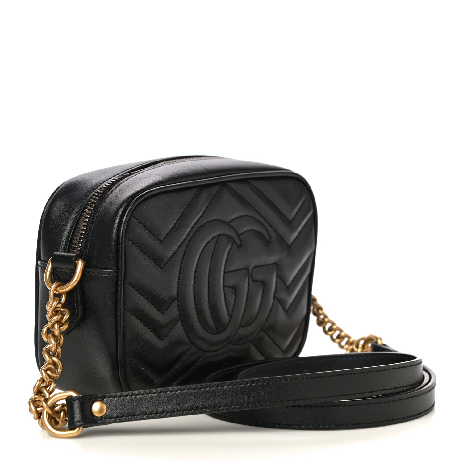 Gucci Calfskin Matelasse Mini GG Marmont Chain Shoulder Bag Black 3 of 11