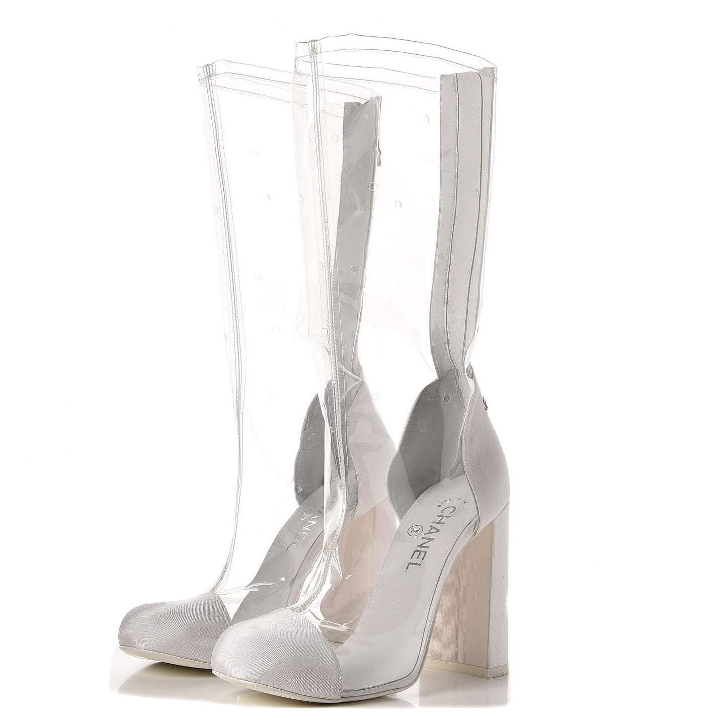 PVC Grosgrain High Boots 39 Transparent White