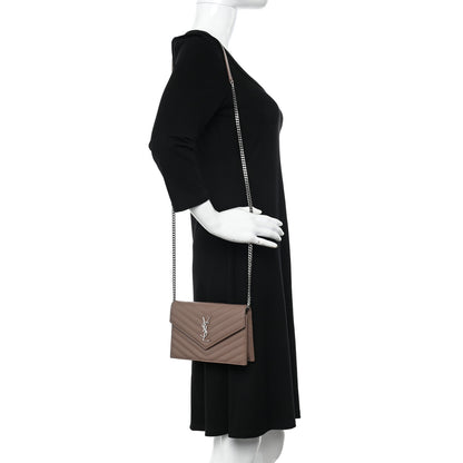 Saint Laurent Grain De Poudre Matelasse Chevron Monogram Envelope Chain Wallet Fard 2 of 11