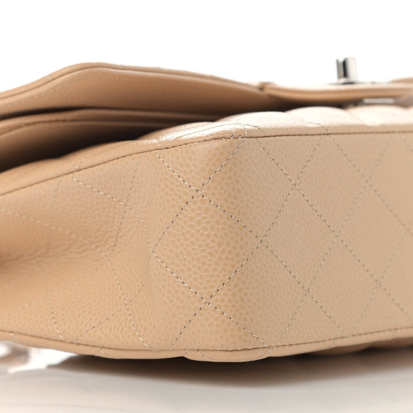 Caviar Quilted Medium Double Flap Beige