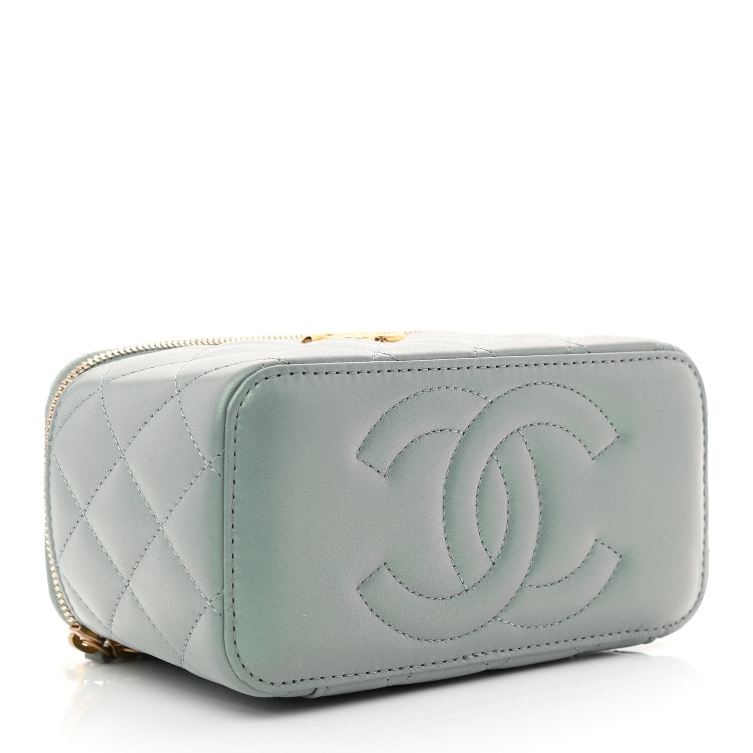 Chanel Metallic Lambskin Quilted Small CC Dynasty Vanity Case With Chain Grey 4 of 11