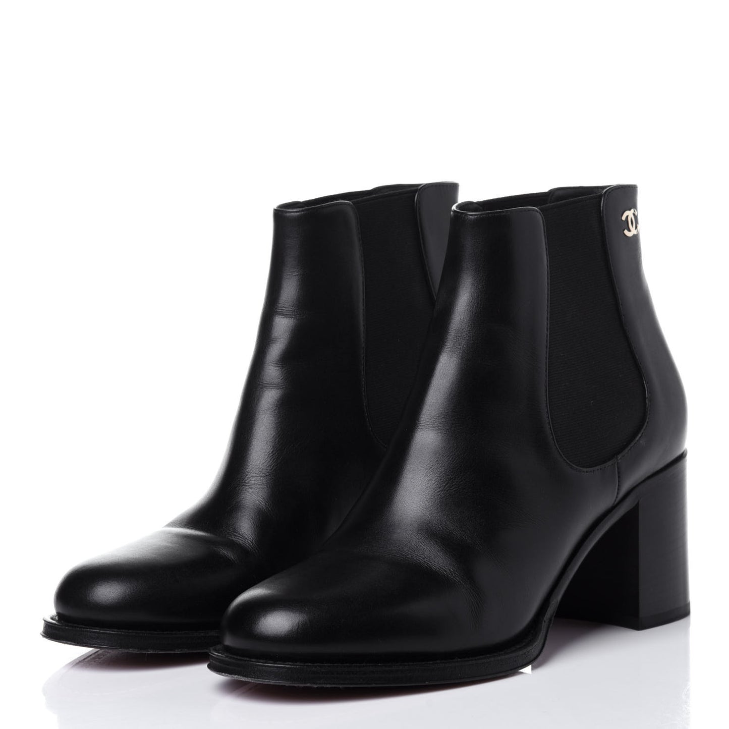 Calfskin Elastic Short Boots 39 Black