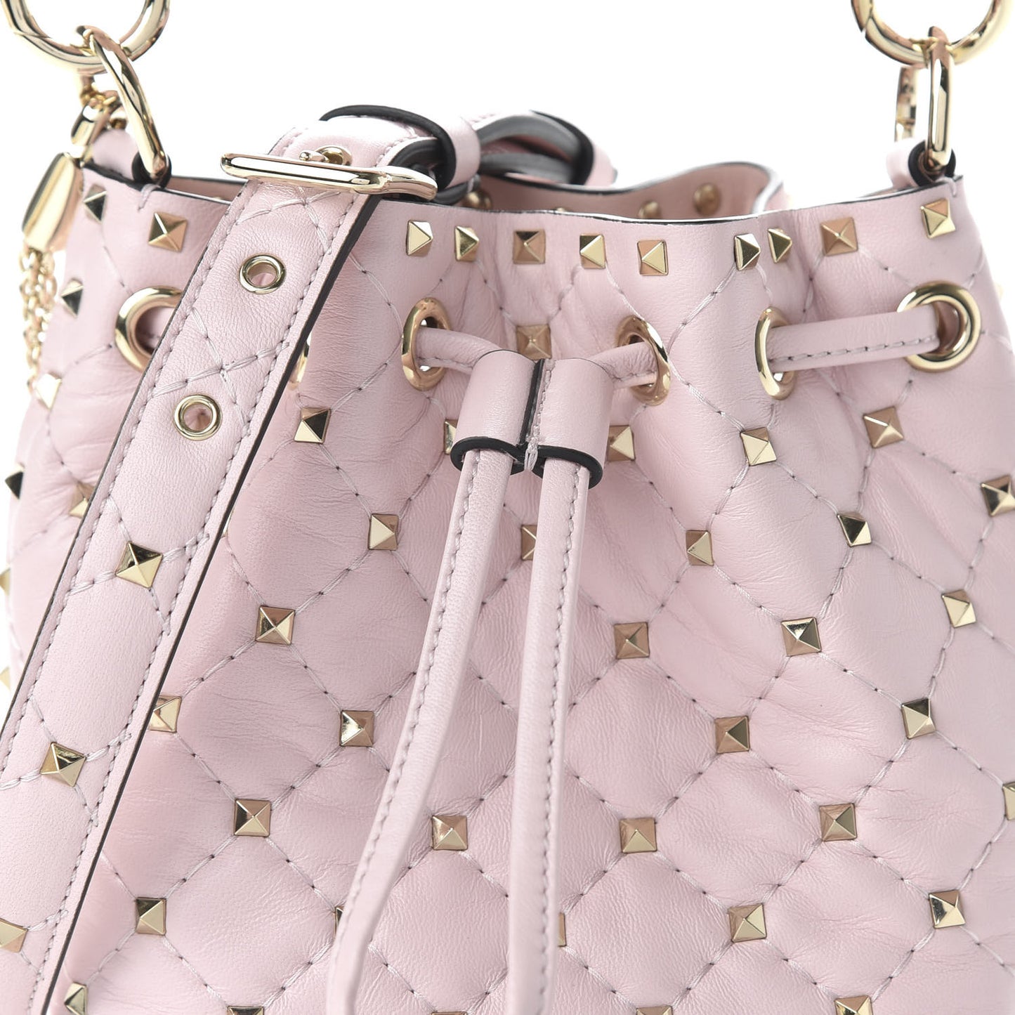 Nappa Mini Rockstud Spike Bucket Bag Rose Quartz