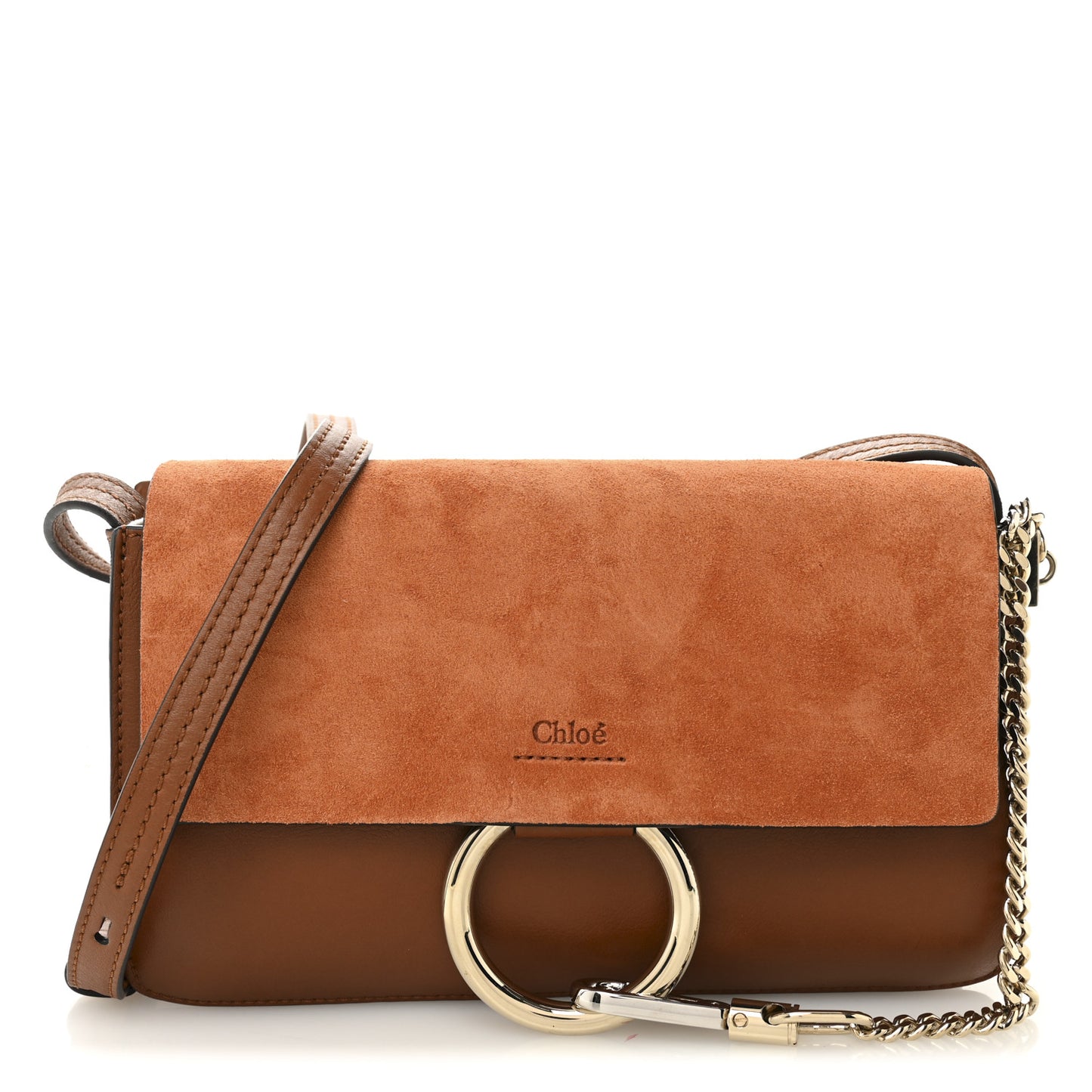 Suede Calfskin Small Faye Shoulder Bag Tobacco