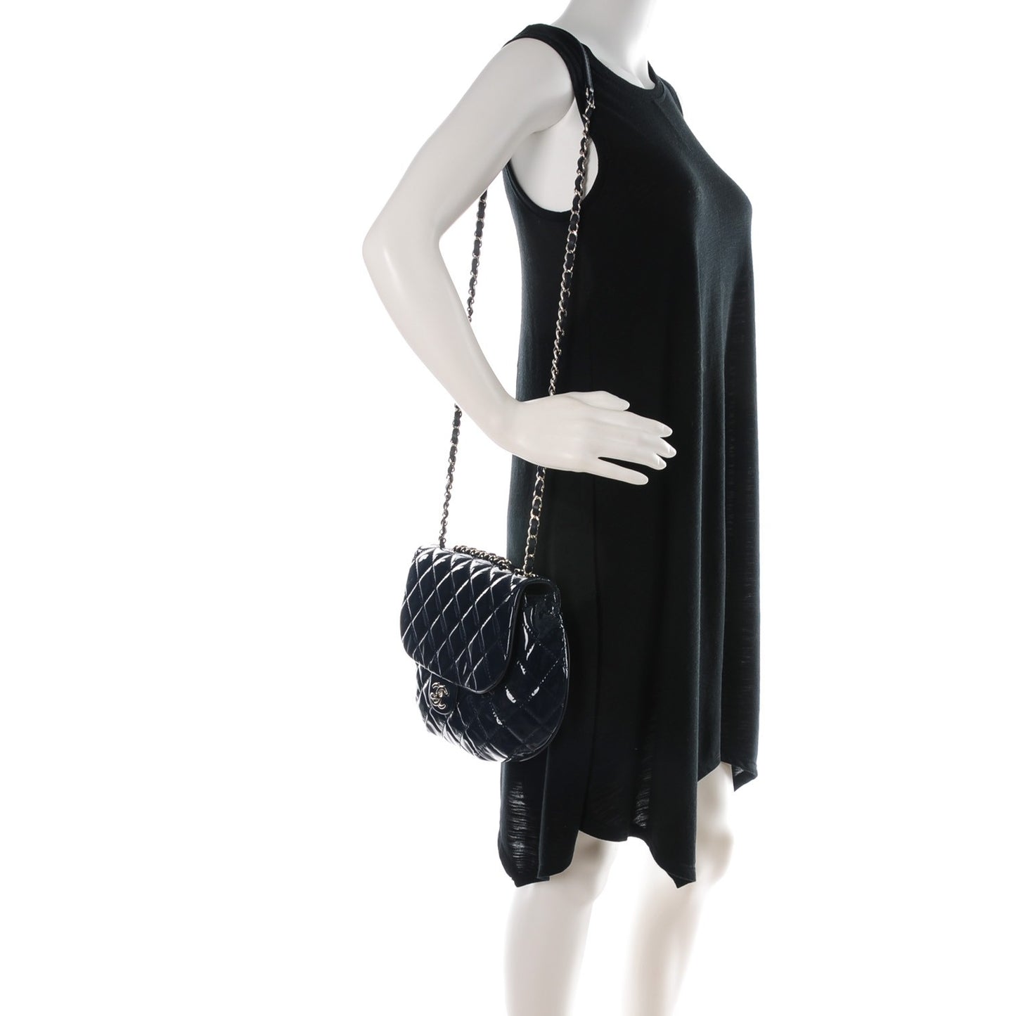 Patent Quilted Medium Bubble CC Flap Navy Blue