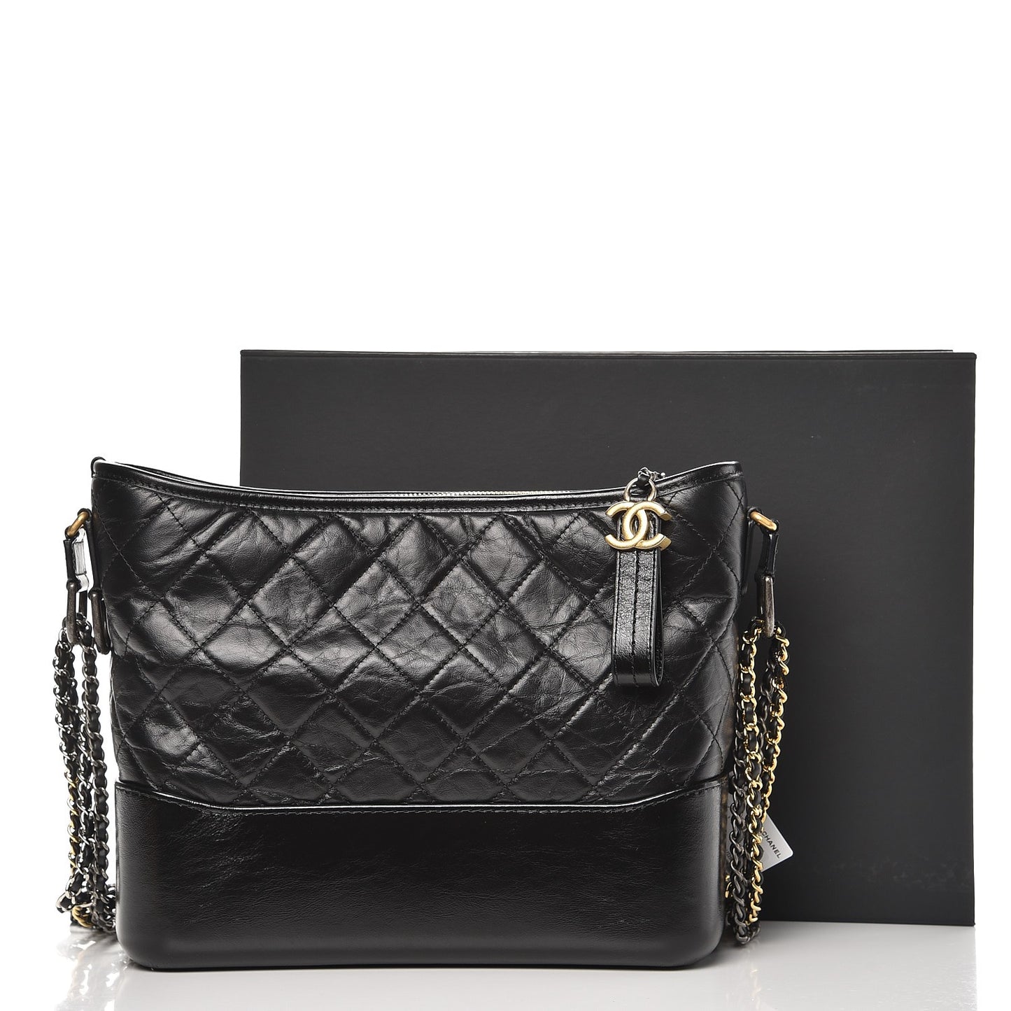 Aged Calfskin Quilted Medium Gabrielle Hobo Black
