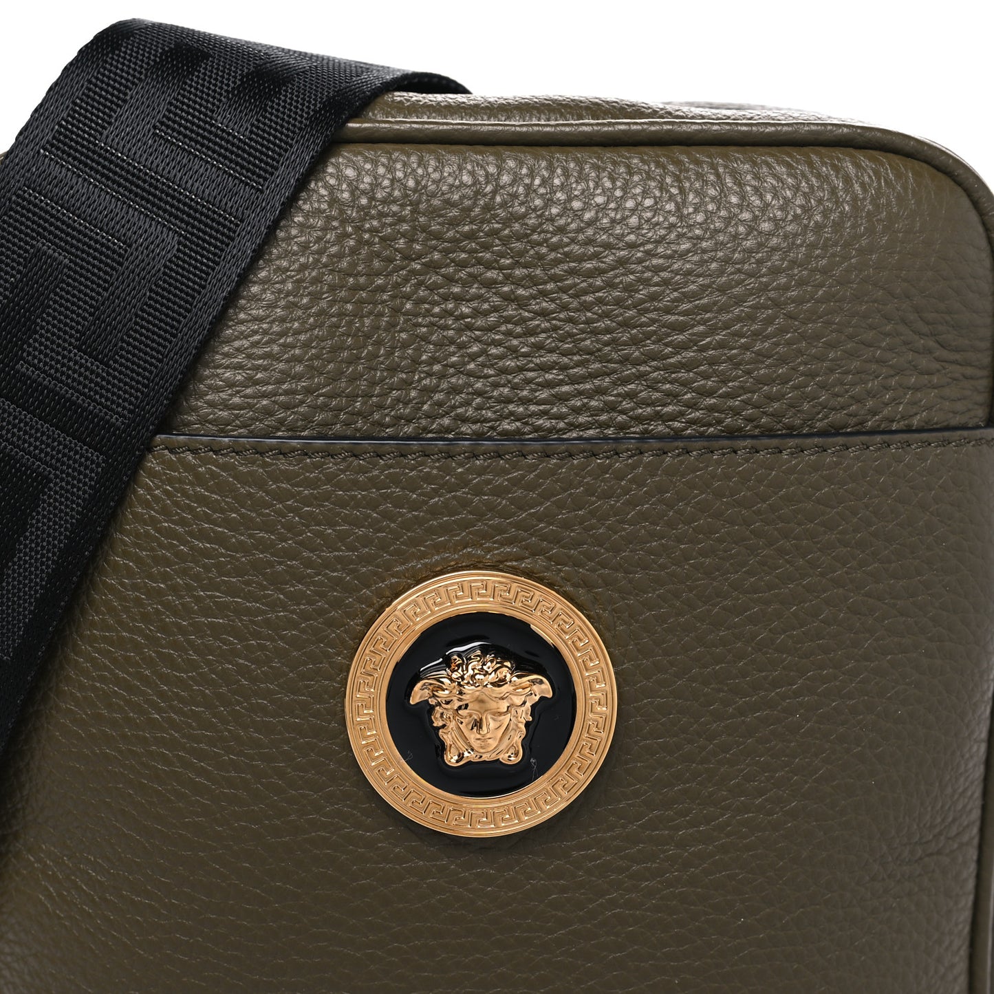 Grained Calfskin Small Medusa Messenger Bag Khaki