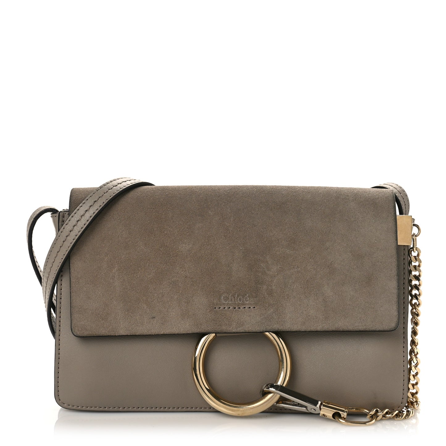 Suede Calfskin Small Faye Shoulder Bag Motty Grey