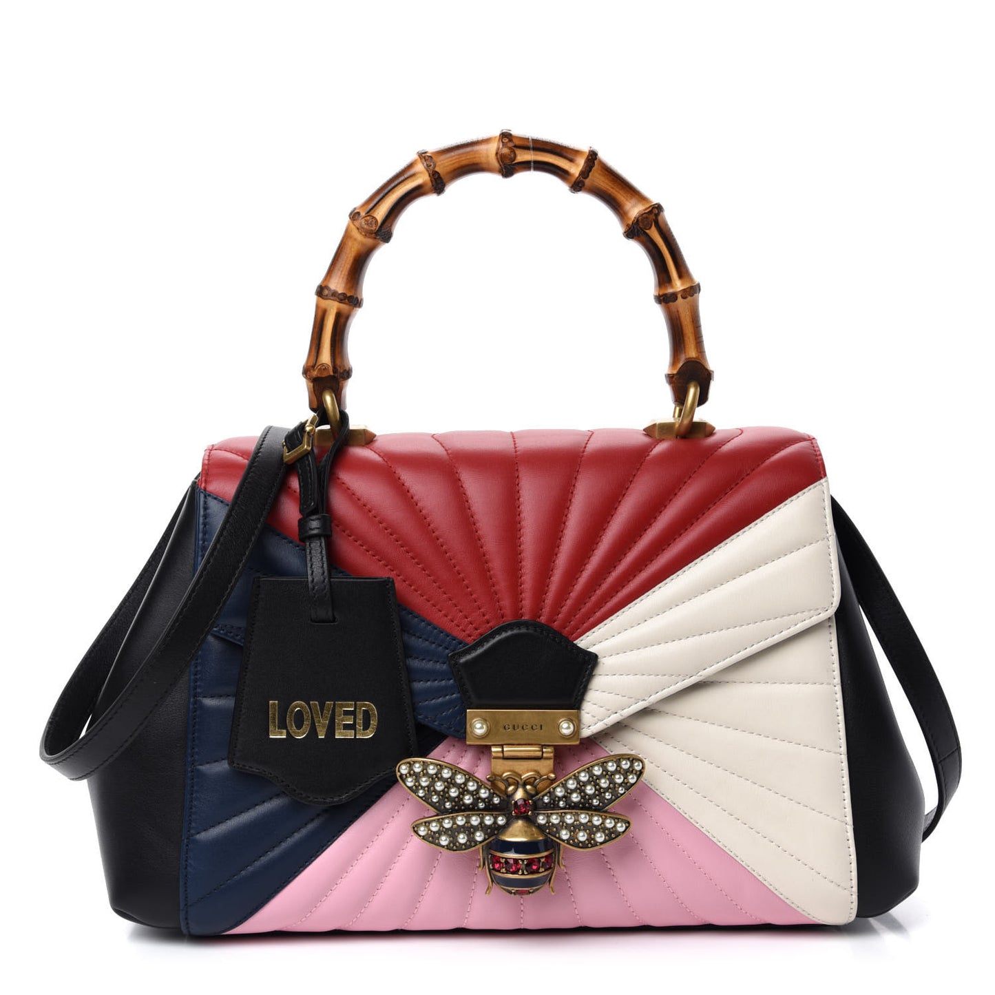 Calfskin Bamboo Trapuntata Queen Margaret Top Handle Bag Blue Agata Hibiscus Red Mystic White Sugar Pink