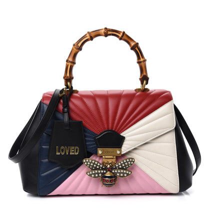 Gucci Calfskin Bamboo Trapuntata Queen Margaret Top Handle Bag Blue Agata Hibiscus Red Mystic White Sugar Pink 1 of 10