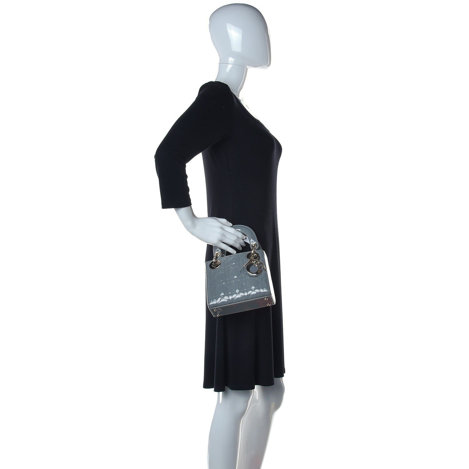 Christian Dior Patent Cannage Mini Lady Dior Grey Stone 2 of 9