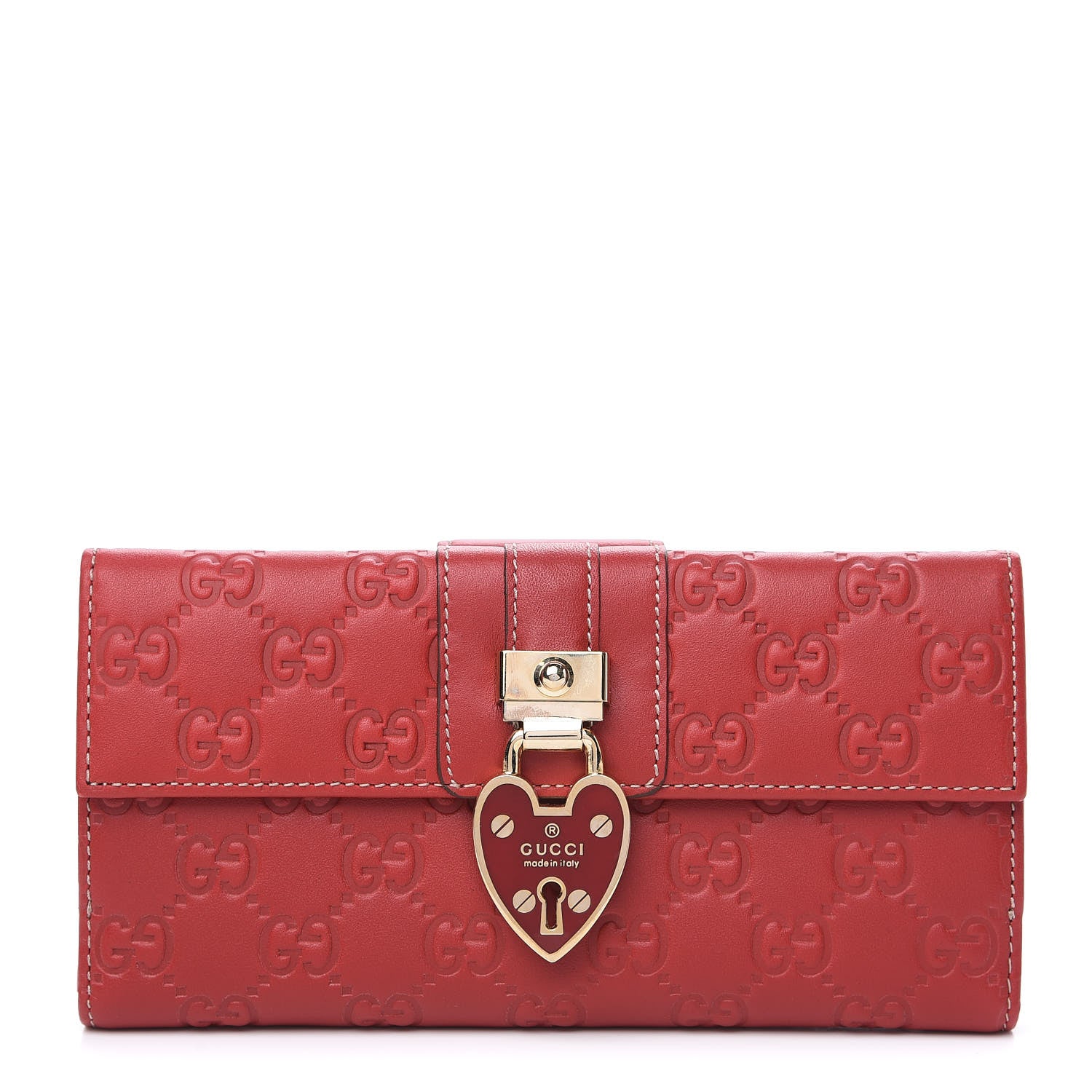 Gucci Guccissima Heart Lock Continental Wallet Red 1 of 8