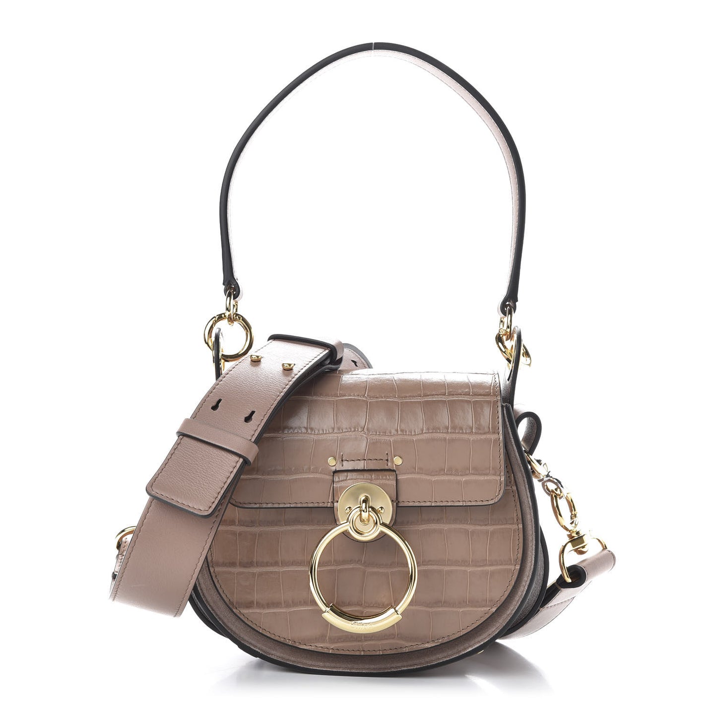 Calfskin Crocodile Embossed Small Tess Bag Woodrose
