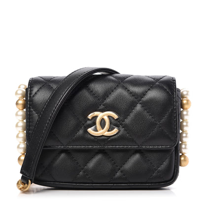 Chanel Calfskin Quilted About Pearls Card Holder Flap With Chain Black 1 of 11